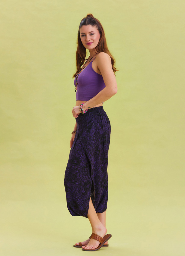 Purple Bohemian Shalwar with Elastic Waist and Low Crotch 4543